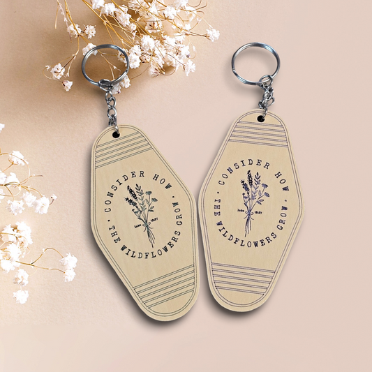Keychain - Motel Style Consider the Wildflowers - Green Engraving